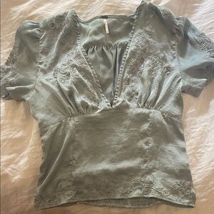 Elegant Embroidered Women's Top - pale blue